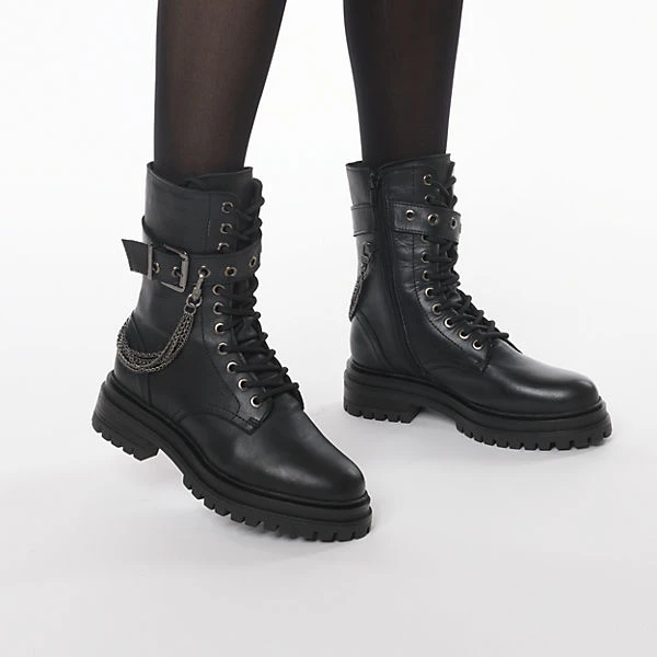 J&F Buckle Lace-Up Boots Mit Kettendetail - Schwarz 4 J&F Buckle Lace-Up Boots Mit Kettendetail - Schwarz – Bild 2